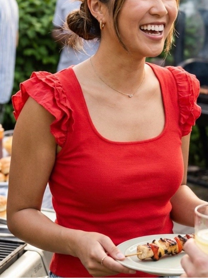 Habit Ruffle-Sleeve Scoop Neck Tank In Red Euc